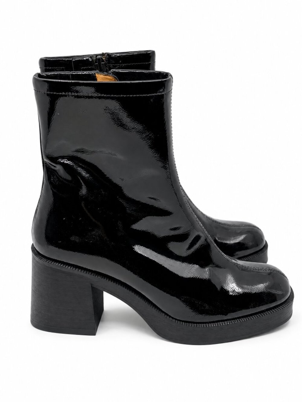 Sezane Hannah High Ankle Boots in Patent Black Size 39